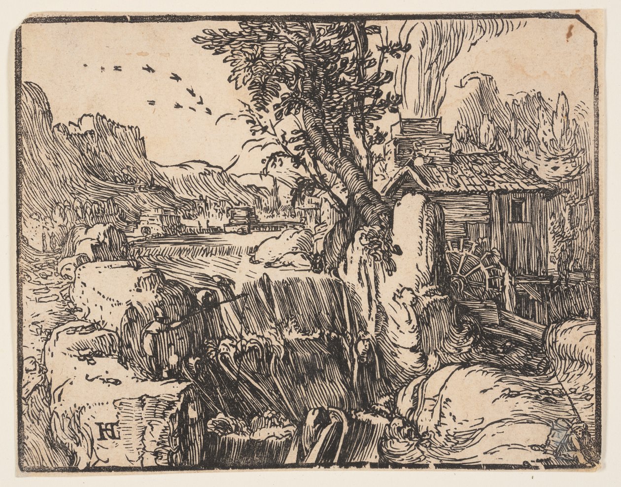 Landskap med vattenfall av Hendrick Goltzius