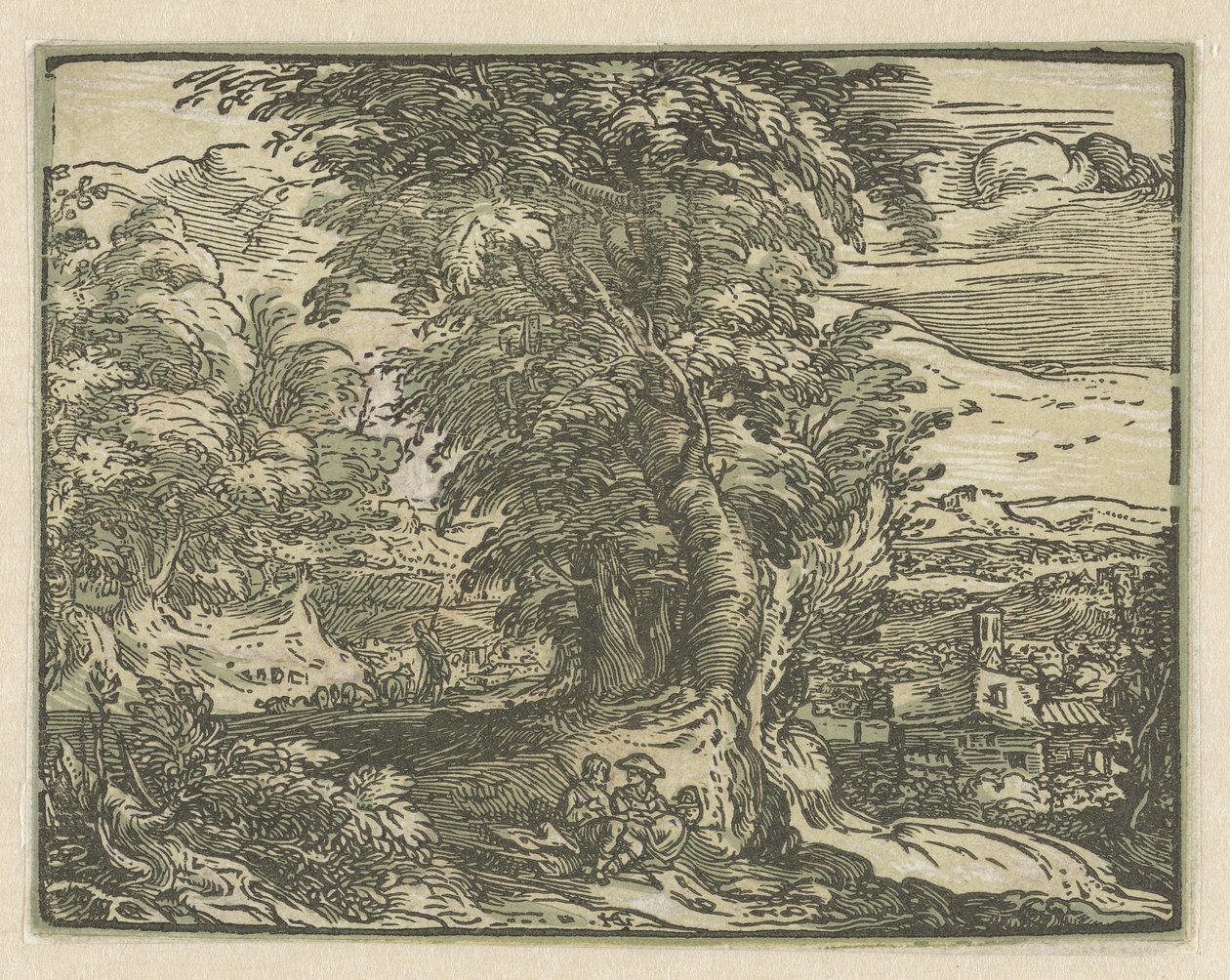 Landskap med ett sittande par Fyra små landskap (serietitel) av Hendrick Goltzius