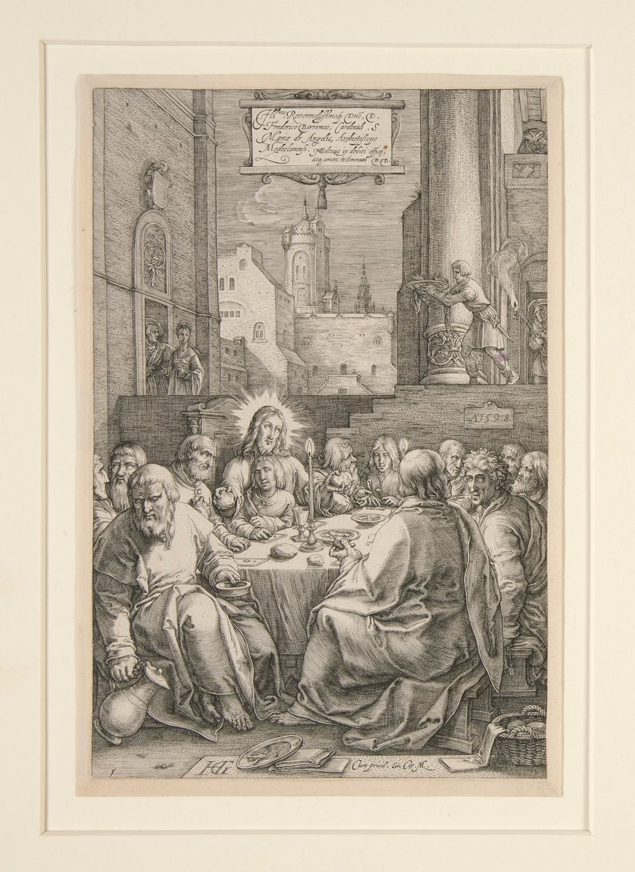 Nattvarden, från The Passion, nr 1 i en serie om 12 gravyrer av Hendrick Goltzius