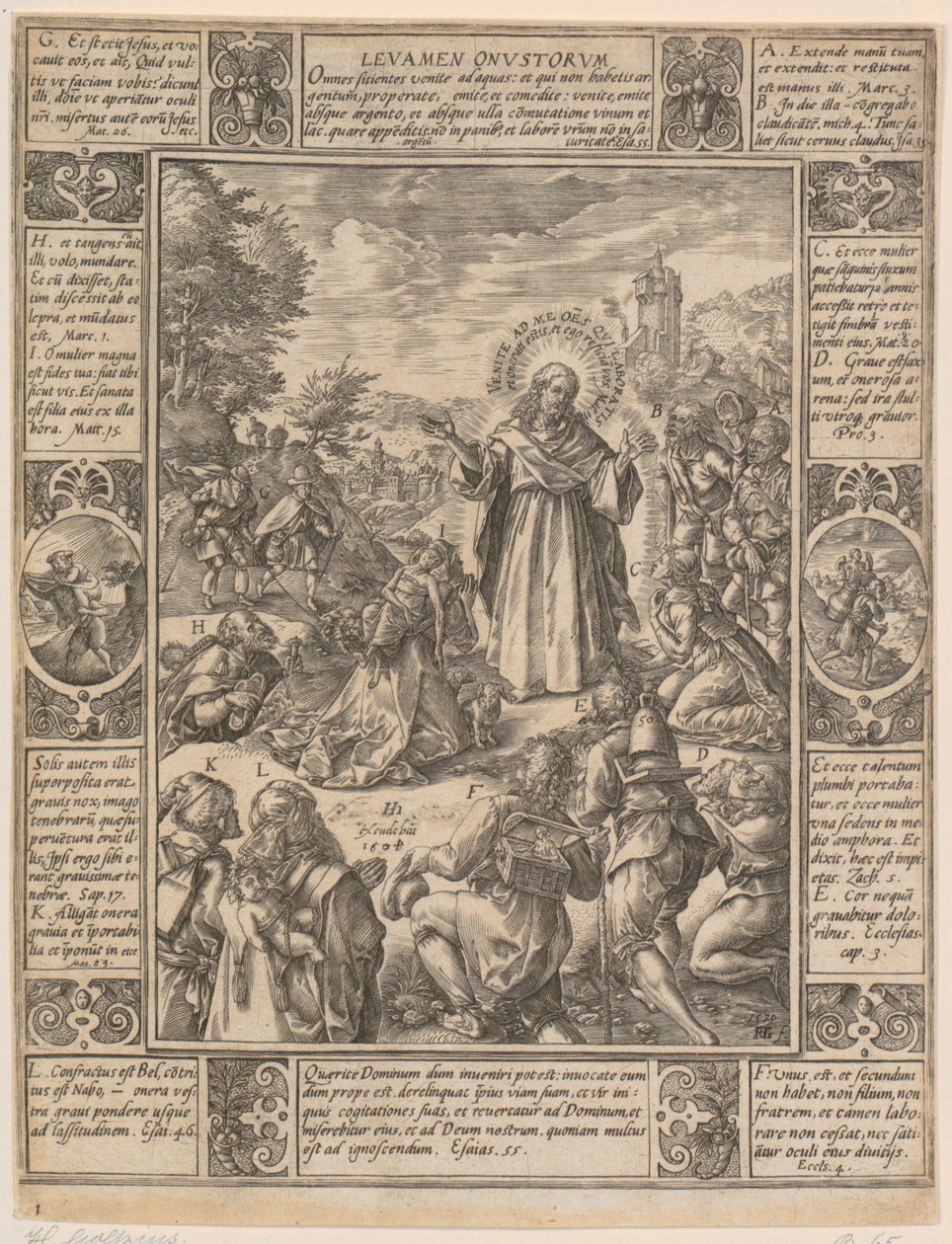 Levamen Onustrorum, blad 1 ur serien ”Allegorier över den kristna tron” av Hendrick Goltzius