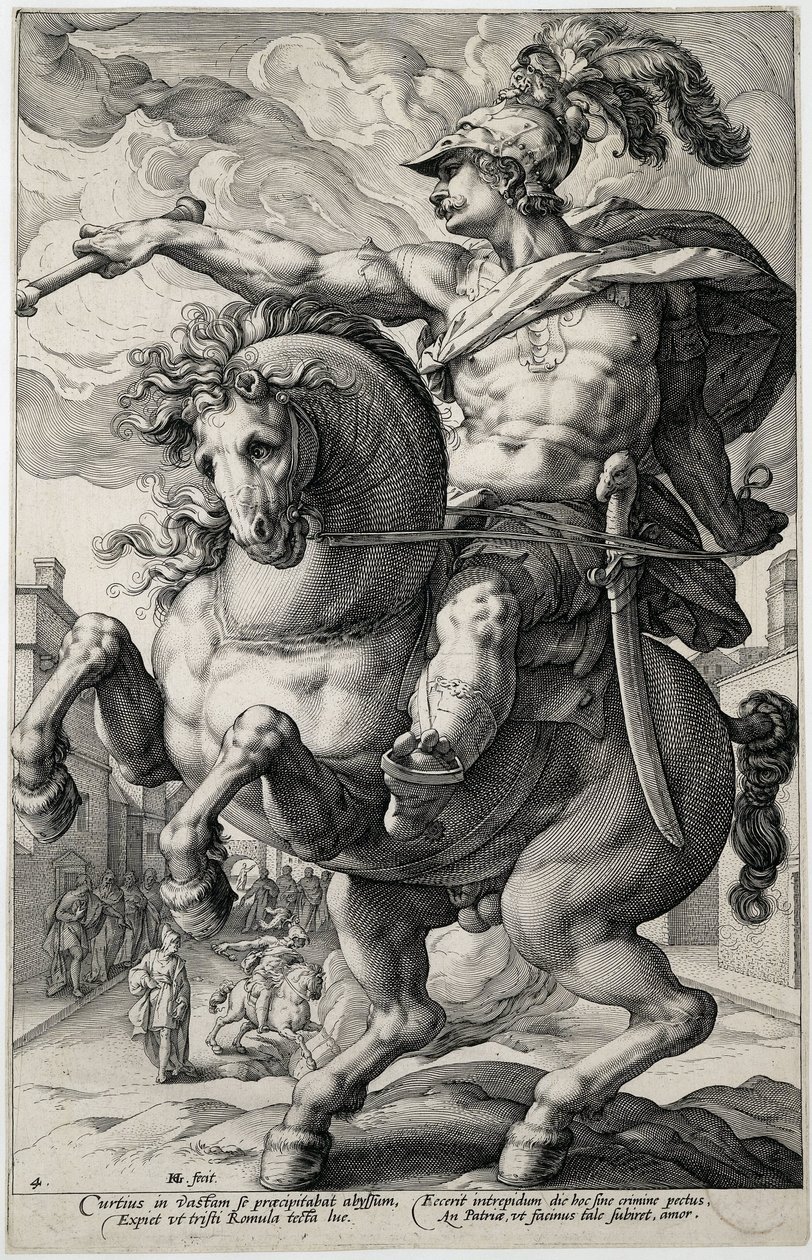 Marcus Curtius The Roman Heroes (serietitel) av Hendrick Goltzius