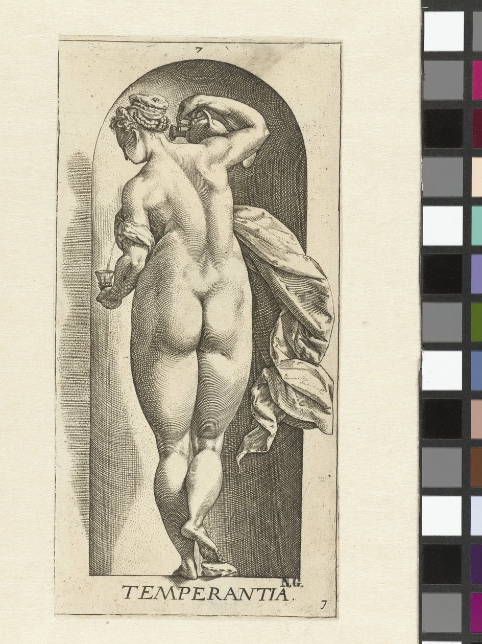 Måttlighet Temperantia (titel på objekt) De sju dygderna (serietitel) av Hendrick Goltzius