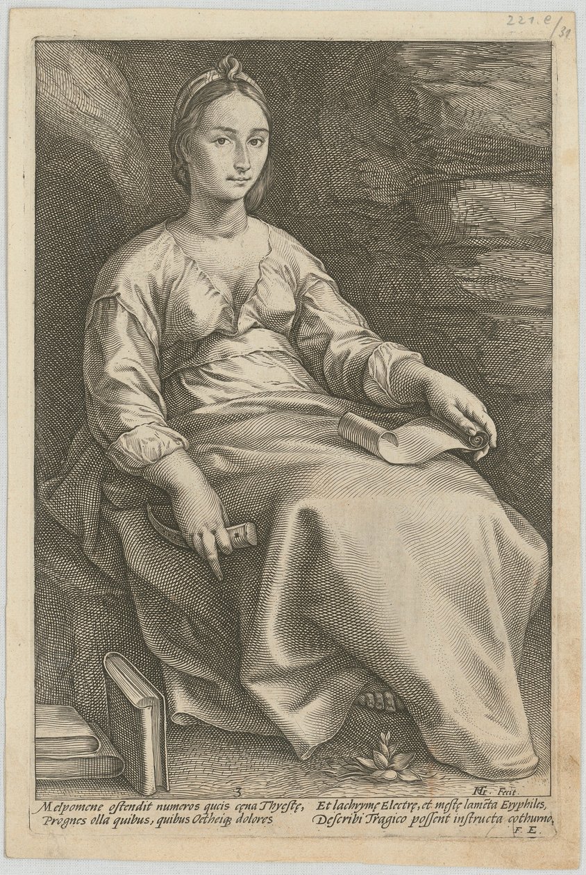 Melpomene, blad 3 i serien ”Nio muser” av Hendrick Goltzius