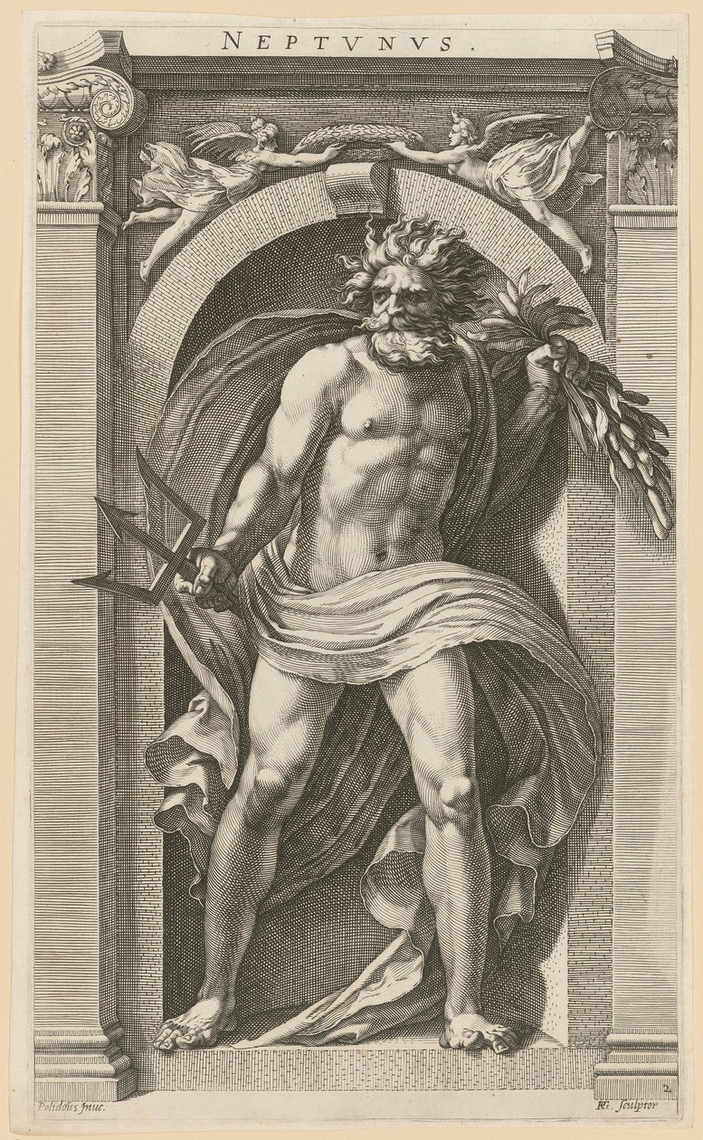 Neptun, blad 2 i serien ”Åtta antika gudar” av Hendrick Goltzius