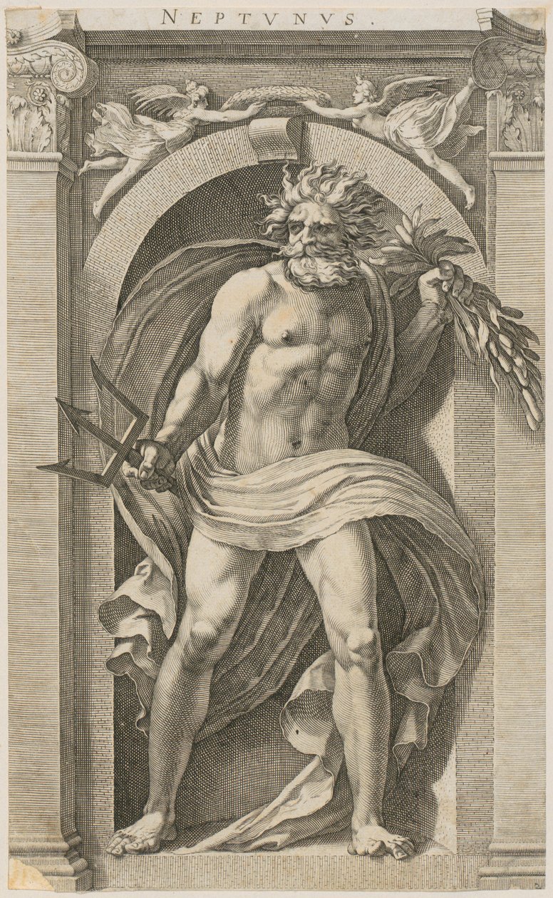 Neptun, blad 2 i serien ”Åtta antika gudar” av Hendrick Goltzius