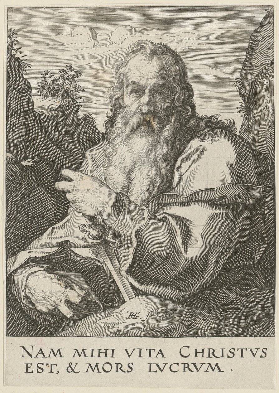 Paulus, blad 14 i serien ”Kristus, de tolv apostlarna och Paulus” av Hendrick Goltzius