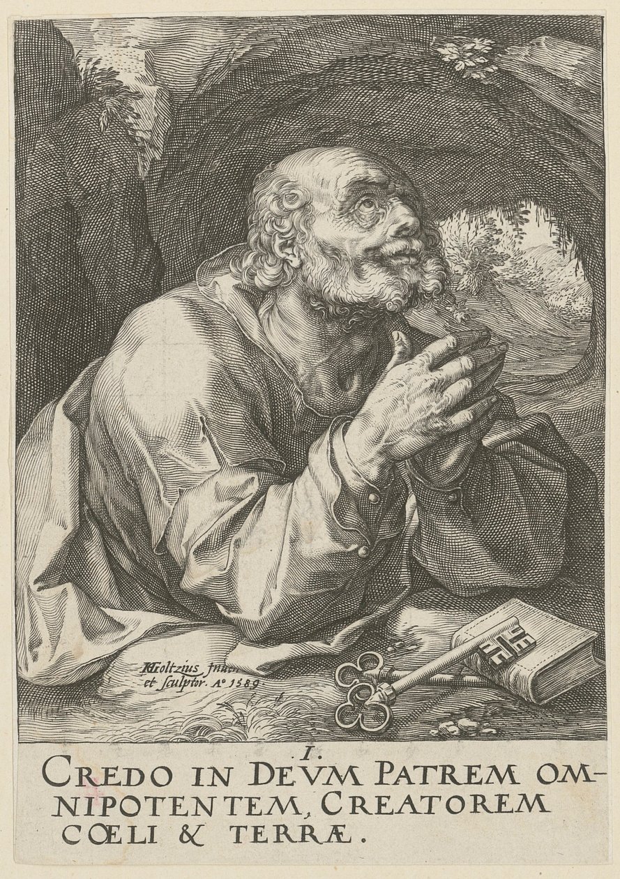 Petrus, blad 1 i serien ”Kristus, de tolv apostlarna och Paulus” av Hendrick Goltzius
