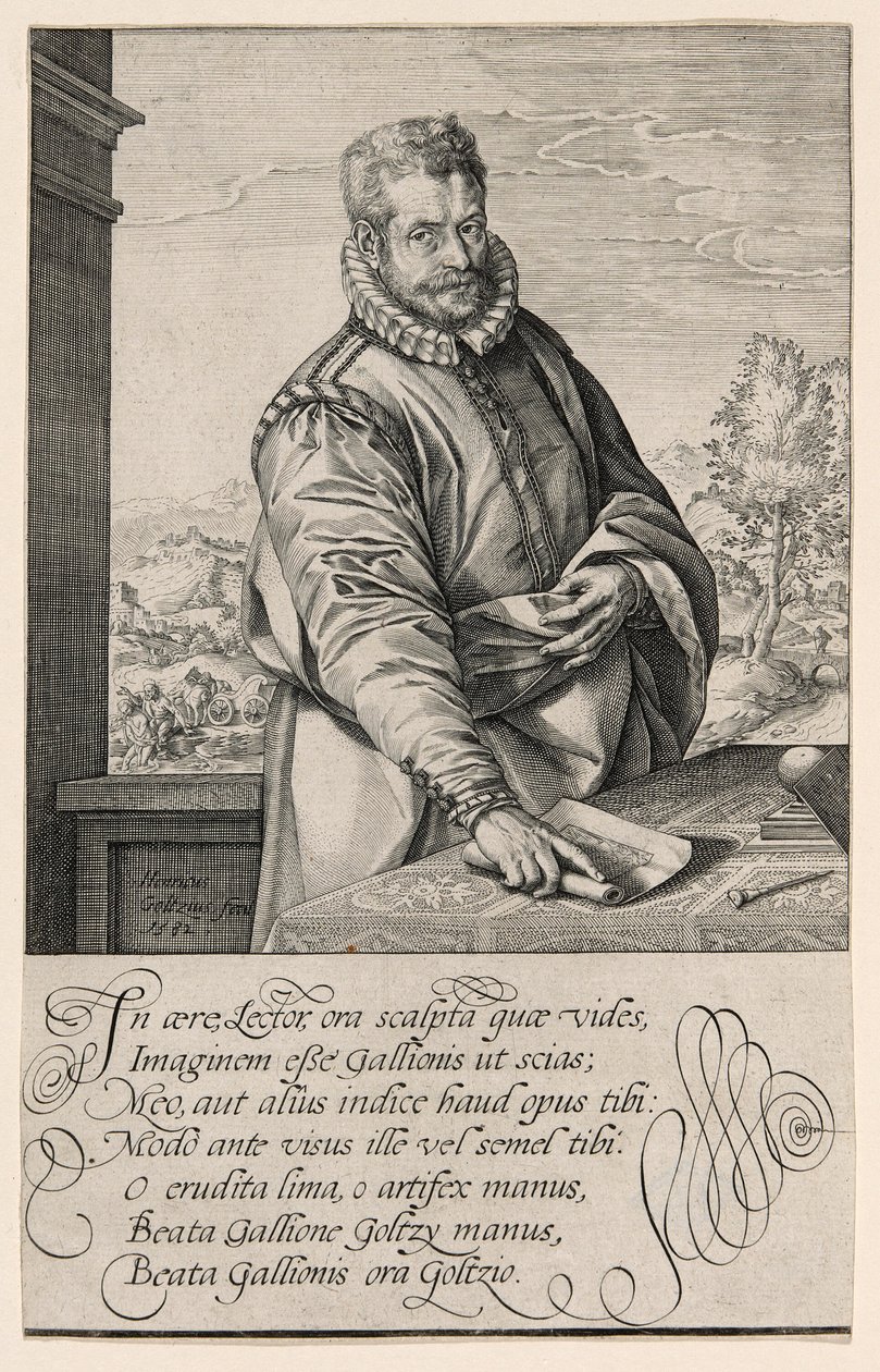 Philips Galle (1537-1612), elev av Coornhert från Haarlem, gravör och utgivare i Antwerpen från 1570; Eunukens dop i bakgrunden till vänster av Hendrick Goltzius
