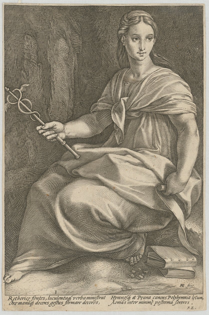 Polyhymnia, blad 8 i serien ”Nio muser” av Hendrick Goltzius
