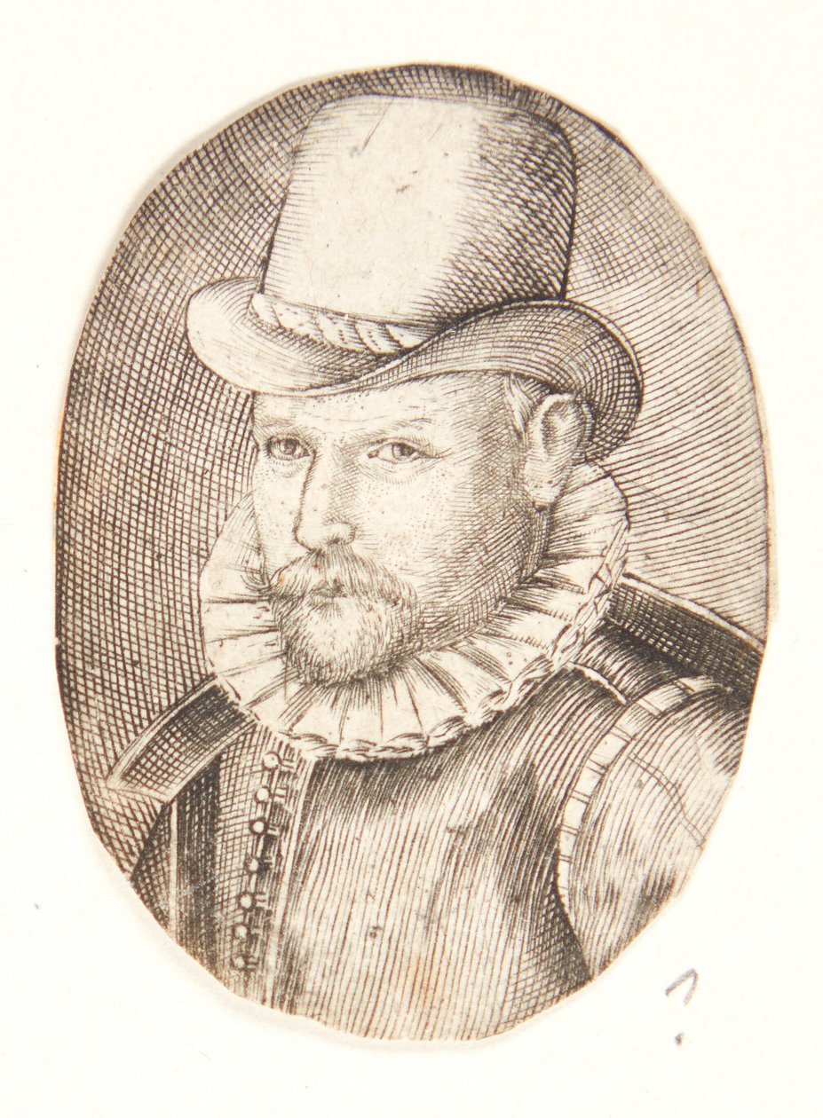 Porträtt av en man med hatt, vänd åt vänster av Hendrick Goltzius