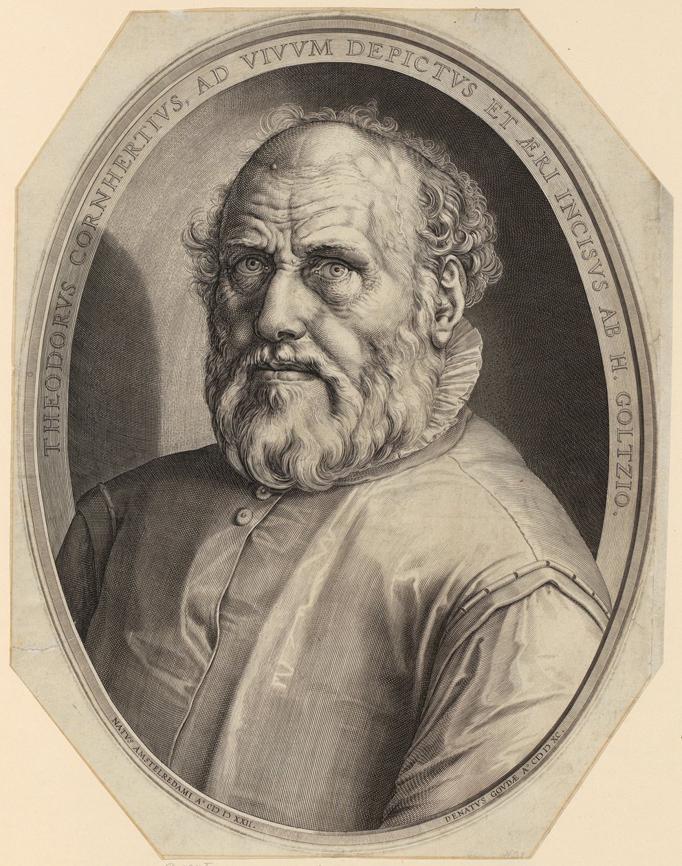 Porträtt av Dirck Volckertsz. Coornhert av Hendrick Goltzius
