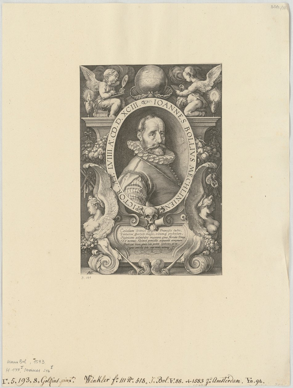 Porträtt av Hans Bol av Hendrick Goltzius