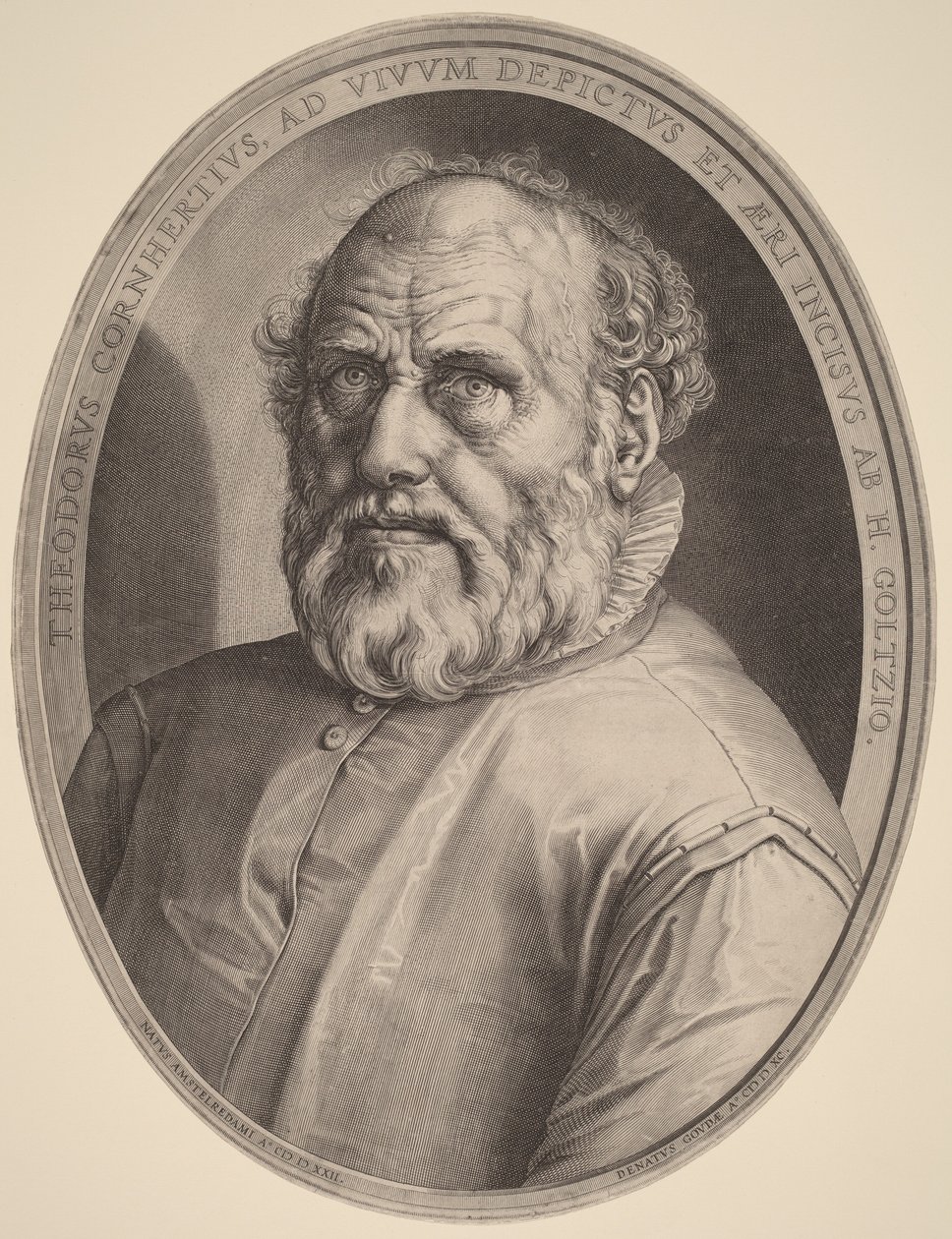 Porträtt av Dirck Volckertcz. Coornhert av Hendrick Goltzius
