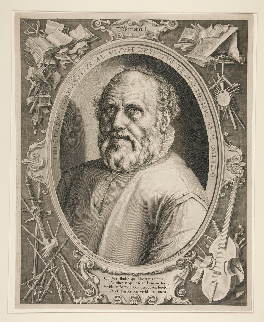 Porträtt av Dirck Volckertszoon Coornhert (1522-1590) av Hendrick Goltzius