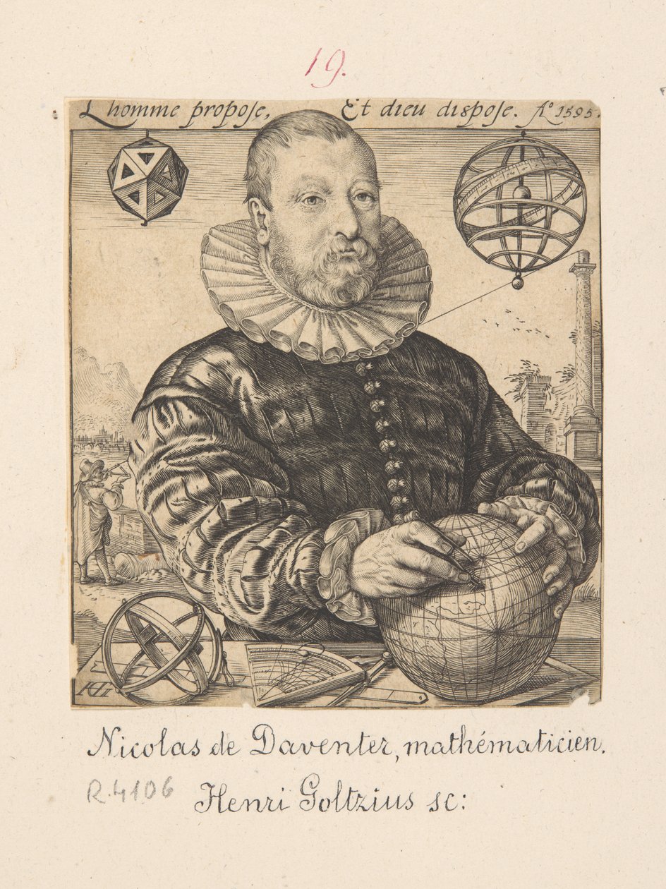Porträtt av Nicolaus Petri Daventriensis, egentligen Claes Pietersz van Deventer, omkring 1540-1602 - matematiker och astronom av Hendrick Goltzius