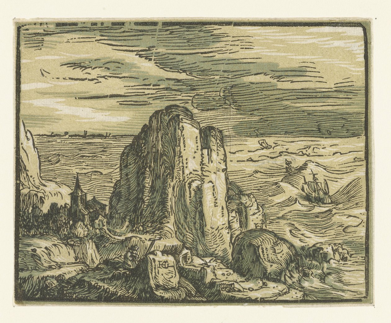 Rock på en kust Fyra små landskap (serietitel) av Hendrick Goltzius