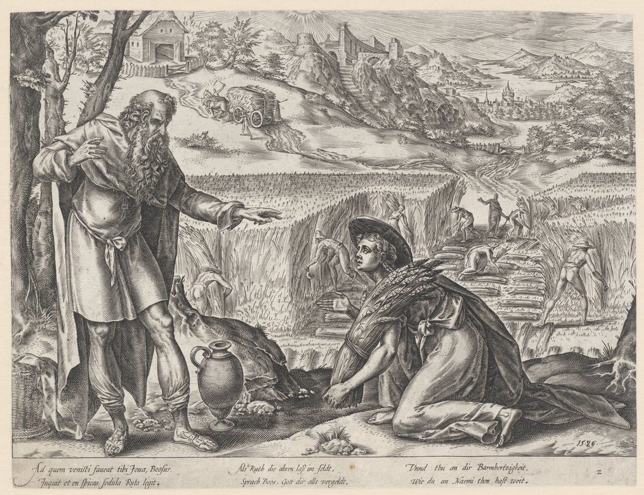 Rut plockar på Boas .s åker The History of Ruth (serietitel) av Hendrick Goltzius