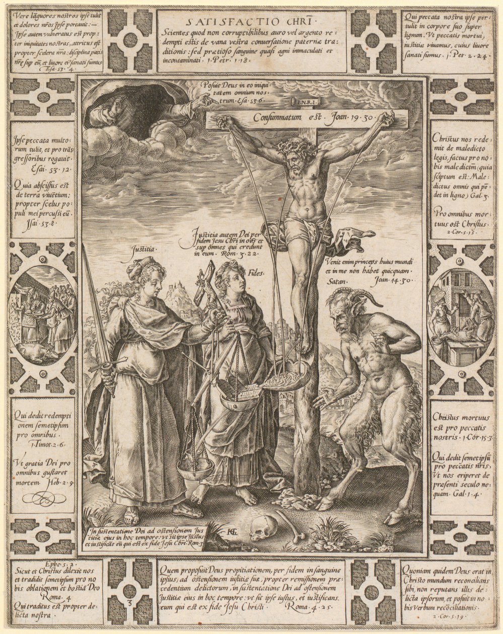 Satisfactio Christi, blad 3 ur serien "Allegorier över den kristna tron" av Hendrick Goltzius