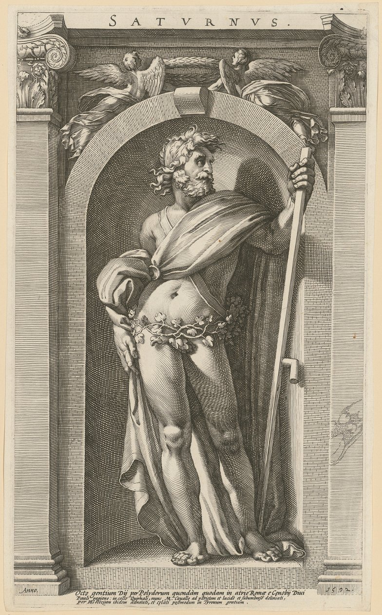 Saturnus, blad 1 ur serien "Åtta antika gudar" av Hendrick Goltzius