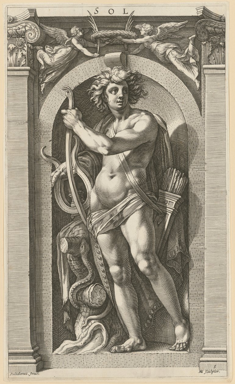 Sol, blad 5 ur serien "Åtta antika gudar" av Hendrick Goltzius