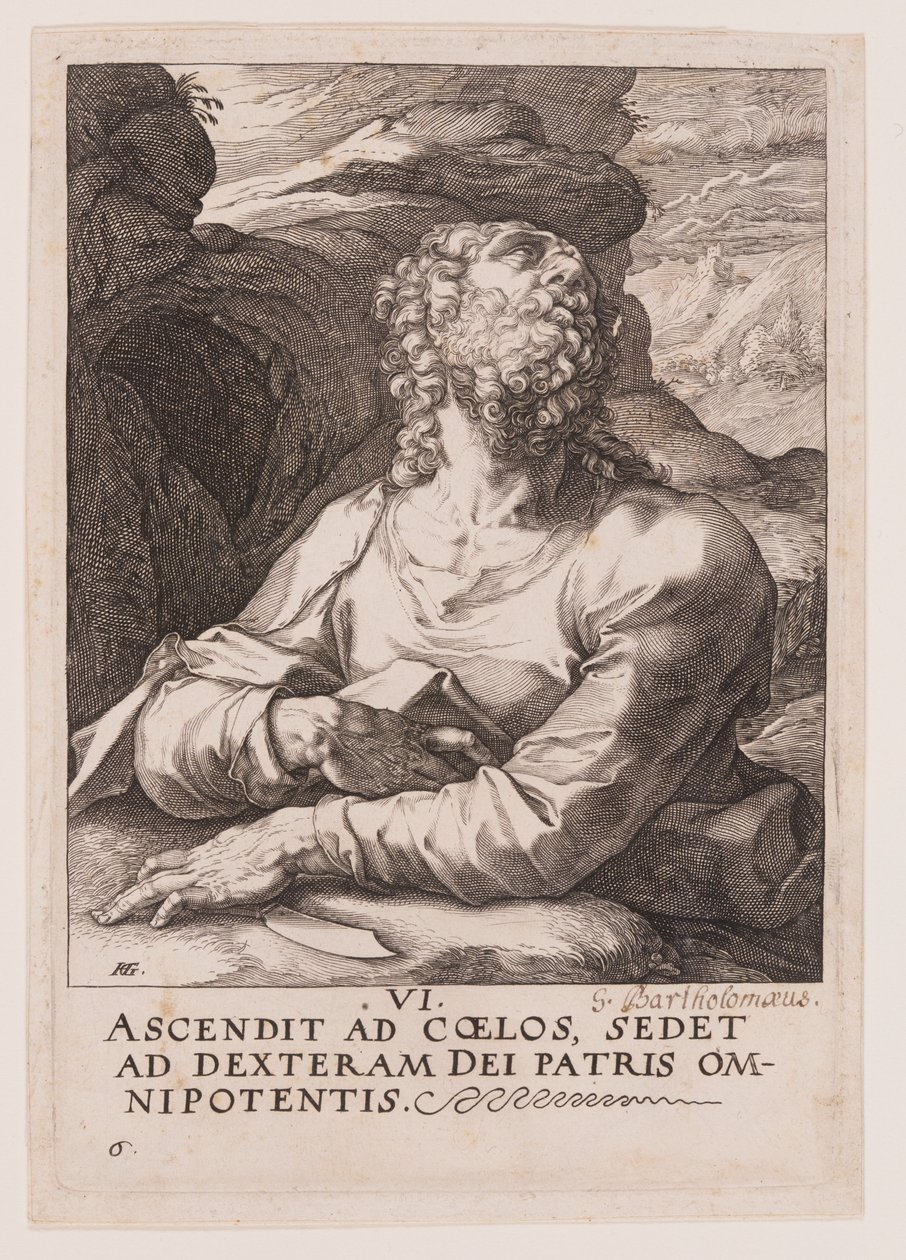 Bartolomeus, från Kristus, apostlarna och Paulus med trosbekännelsen av Hendrick Goltzius