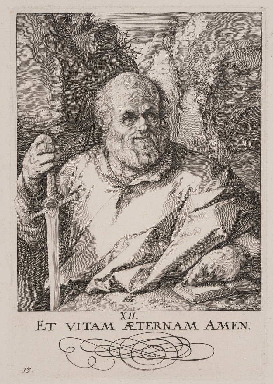 S:t Matthias, från Kristus, apostlarna och S:t Paulus med trosbekännelsen av Hendrick Goltzius