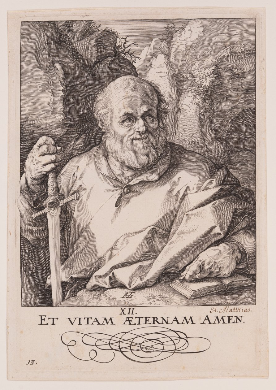 S:t Matthias, från Kristus, apostlarna och S:t Paulus med trosbekännelsen av Hendrick Goltzius