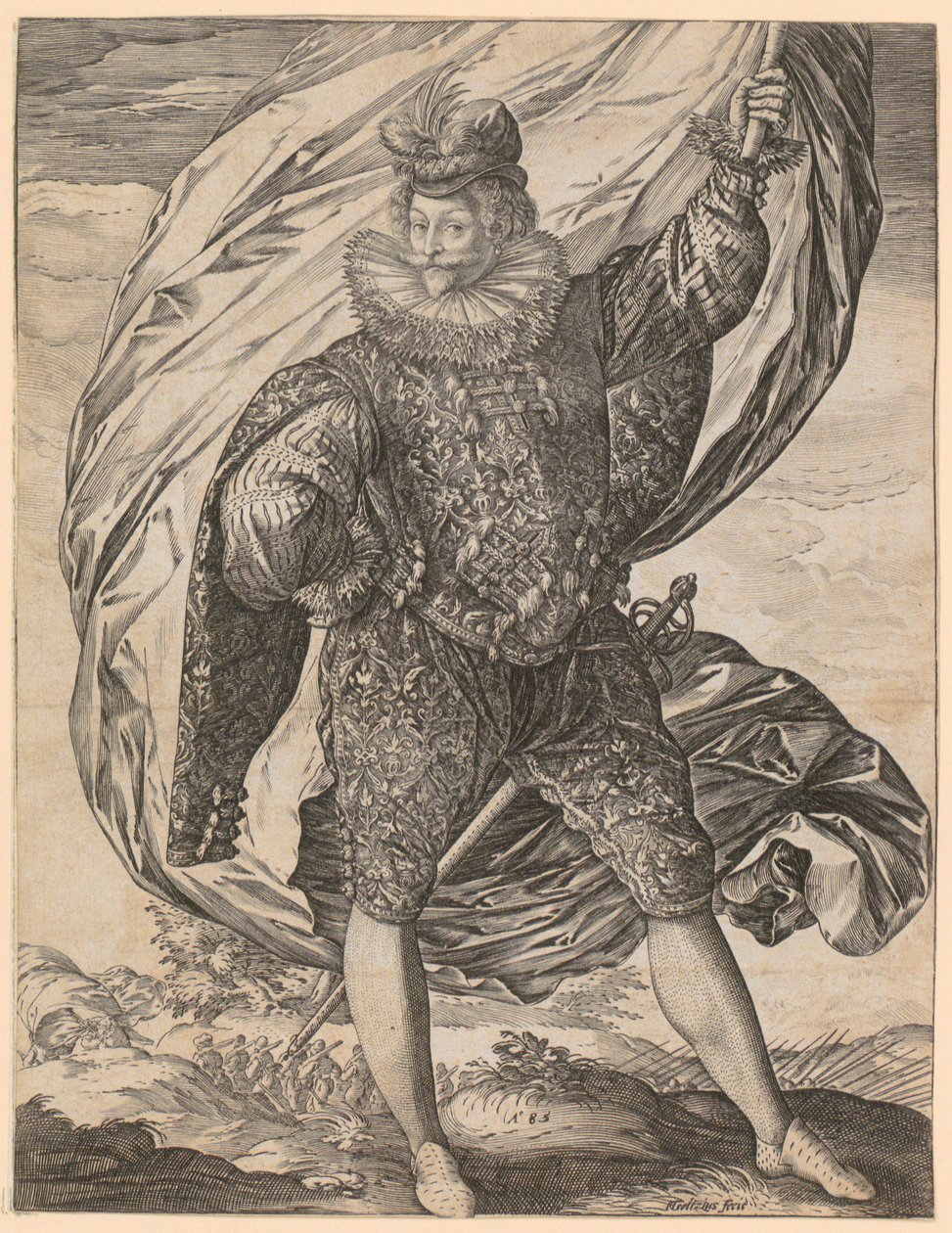 Stående fanbärare med huvudet vänt åt vänster av Hendrick Goltzius