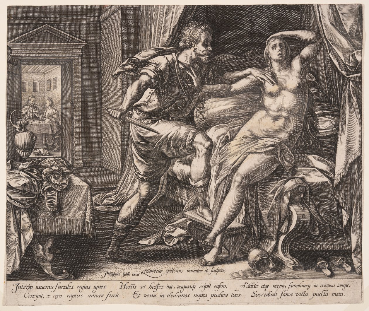Tarquinius och Lucretia, från Berättelsen om Lucretia av Hendrick Goltzius