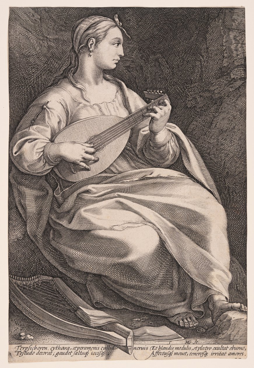 Terpsichore, Dansens musa, ur De nio musorna av Hendrick Goltzius