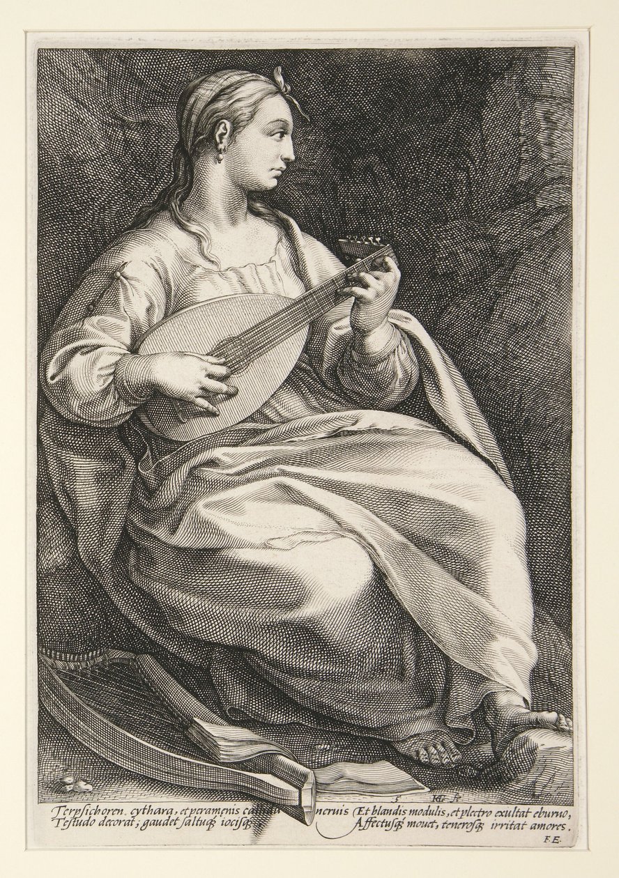 Terpsichore, tavla 5 ur serien ”De nio muserna” av Hendrick Goltzius