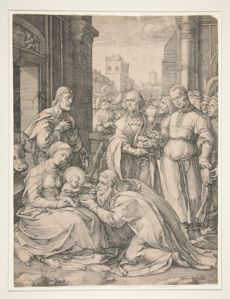 The Adoration of the Magi, från serien The Birth and Early Life of Christ av Hendrick Goltzius