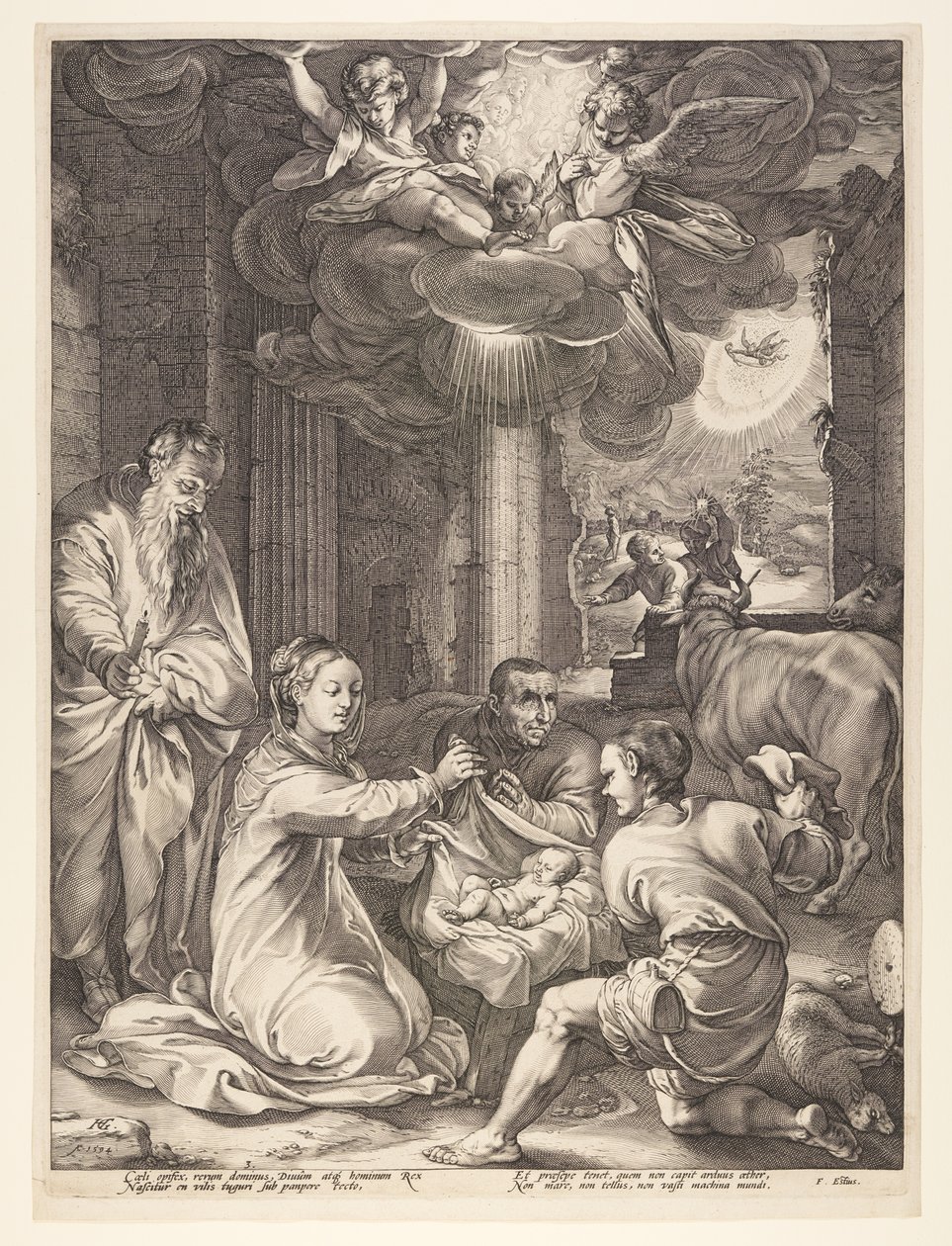 Herdarnas tillbedjan, från Kristi födelse och tidiga liv av Hendrick Goltzius
