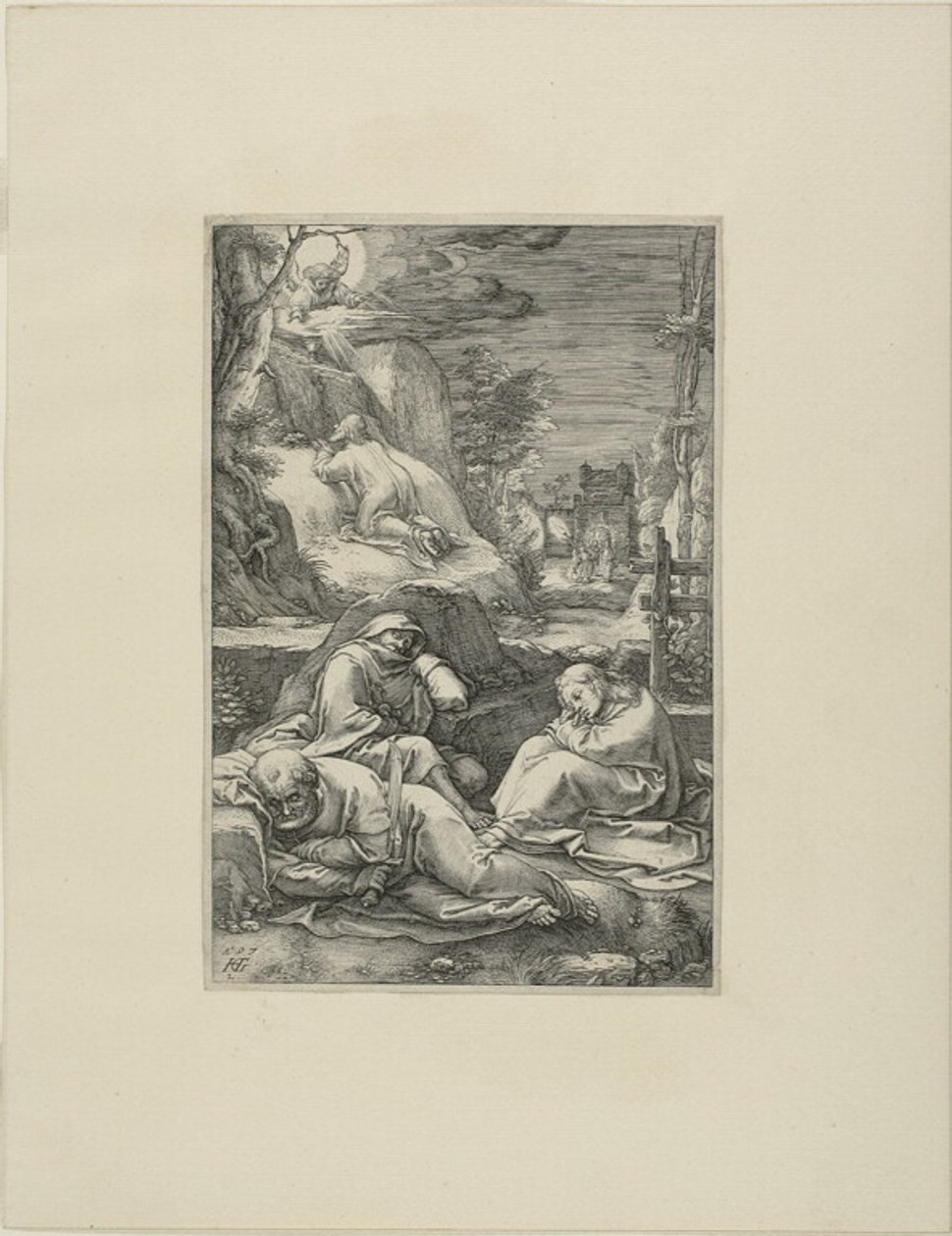 The Agony in the Garden, plansch två från The Passion of Christ av Hendrick Goltzius