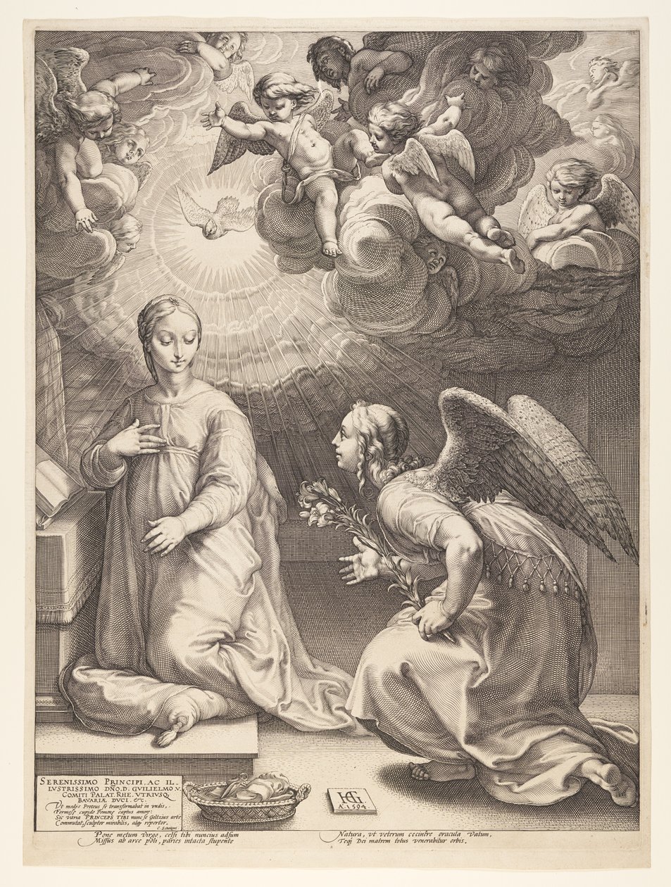 Bebådelsen, från The Birth and Early Life of Christ (Kristi födelse och tidiga liv) av Hendrick Goltzius