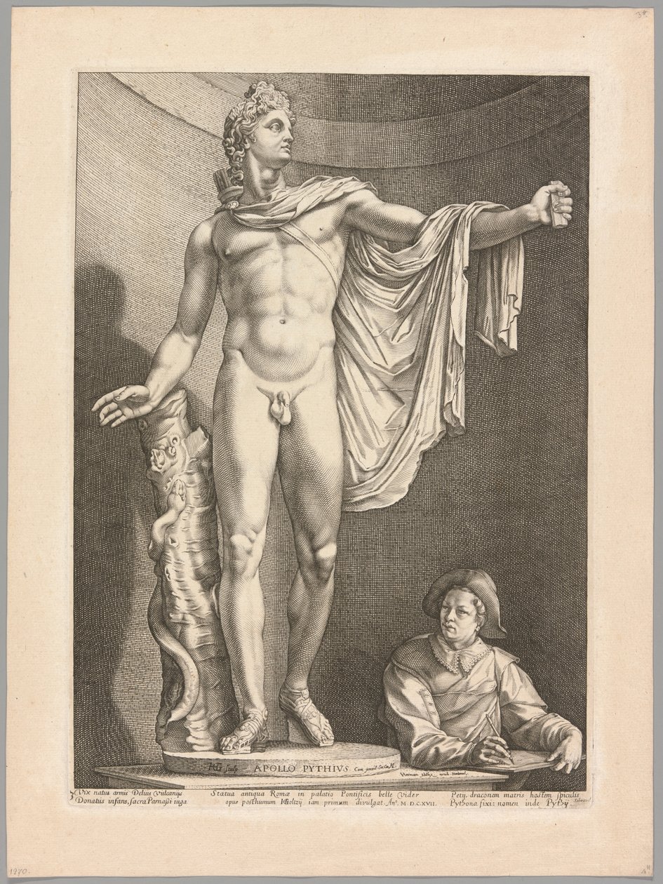 Apollo Belvedere, tallrik 3 från Three Famous Antique Sculptures av Hendrick Goltzius