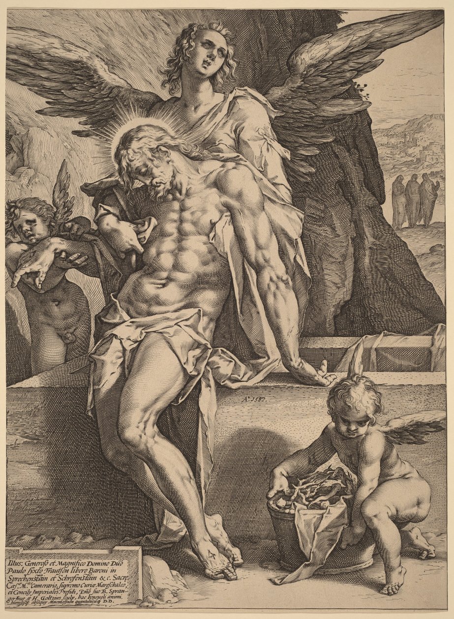 Kristi kropp buren av änglar av Hendrick Goltzius