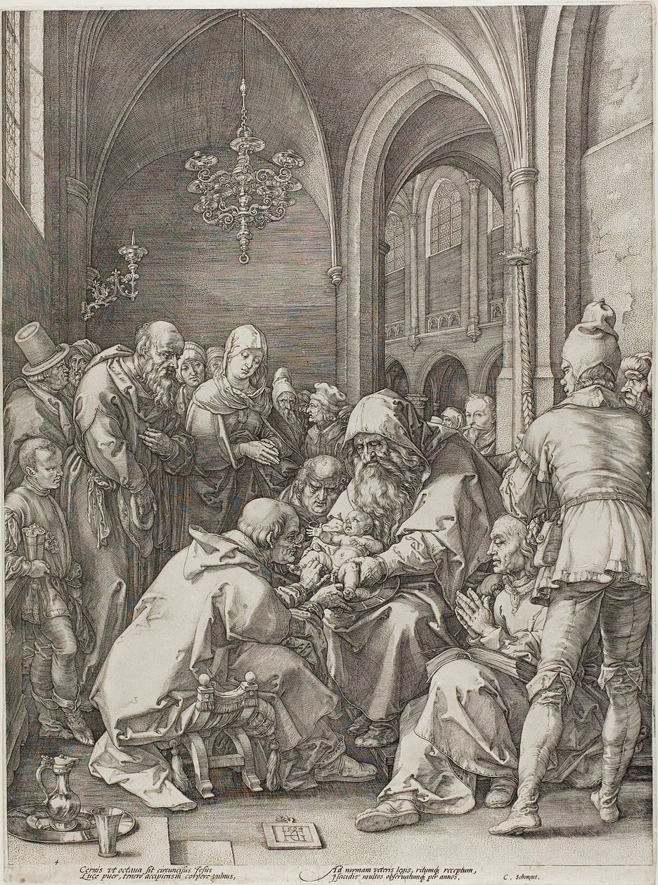 Omskärelsen, tallrik fyra från The Birth and Early Life of Christ av Hendrick Goltzius