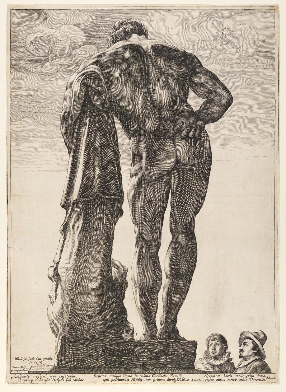 Herkules från Farnese, från Tre berömda antika statyer i Rom av Hendrick Goltzius