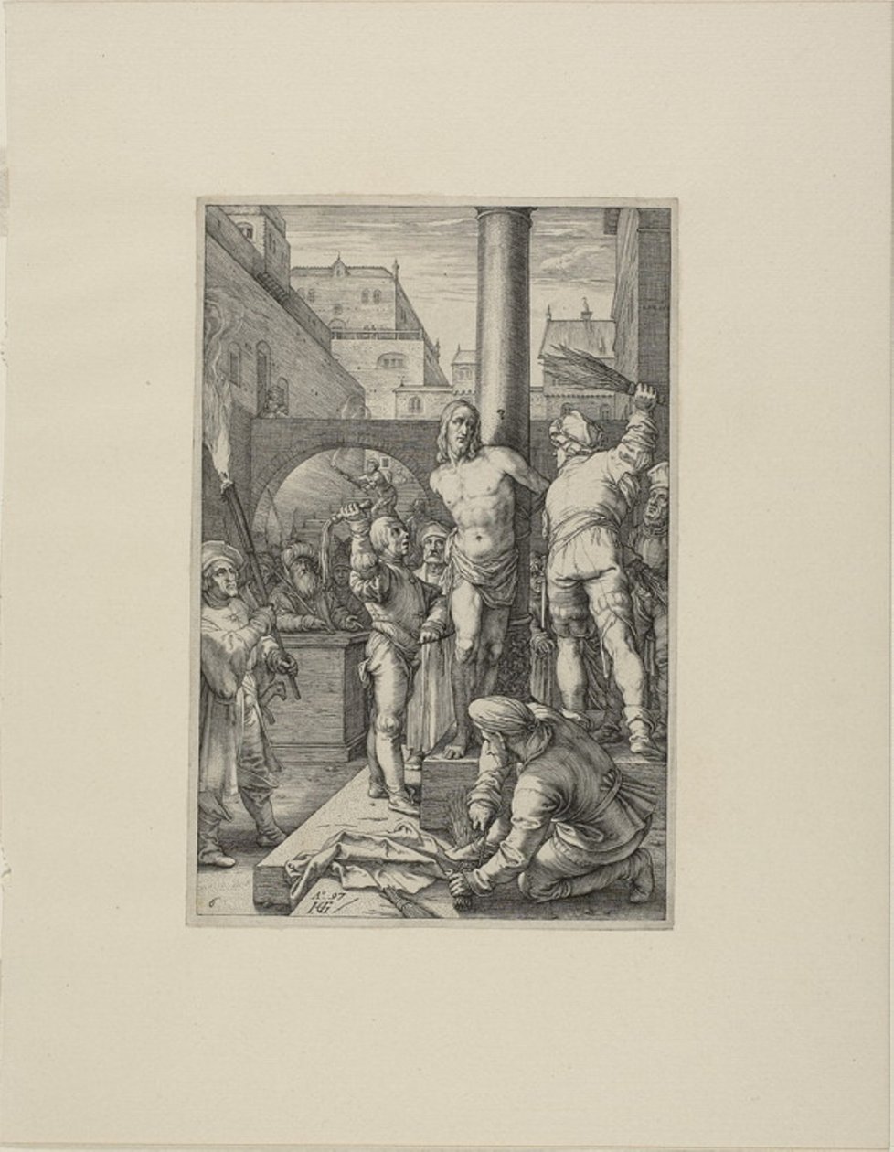The Flagellation, tallrik sex från The Passion of Christ av Hendrick Goltzius