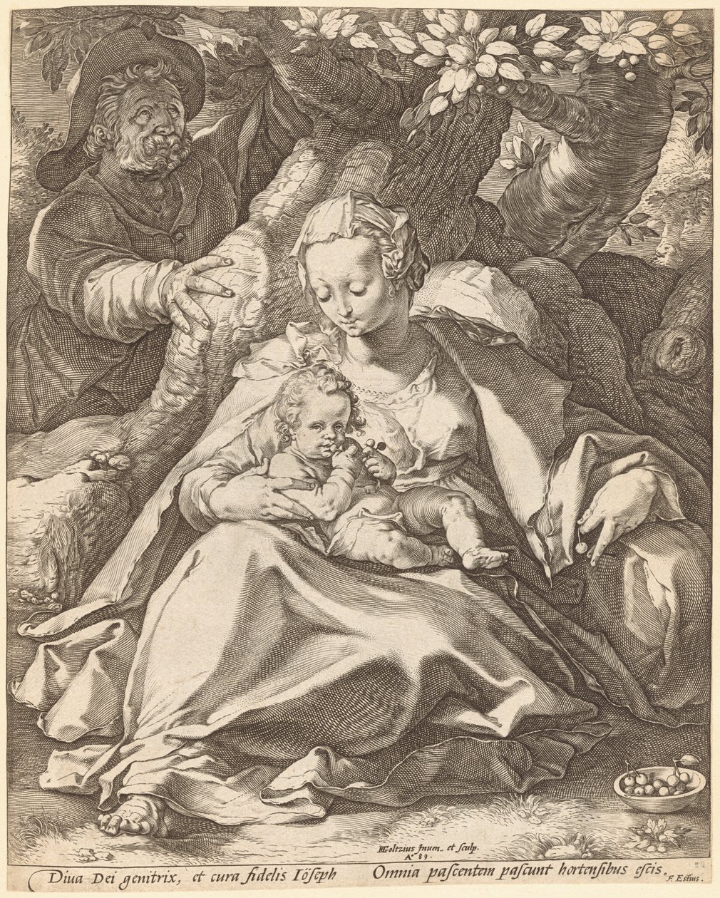 Den heliga familjen under ett körsbärsträd av Hendrick Goltzius