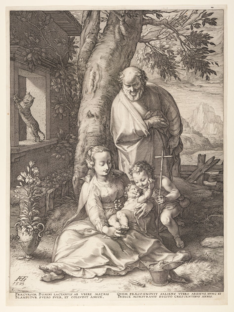 Den heliga familjen med Johannes Döparen, från Kristi födelse och tidiga liv av Hendrick Goltzius