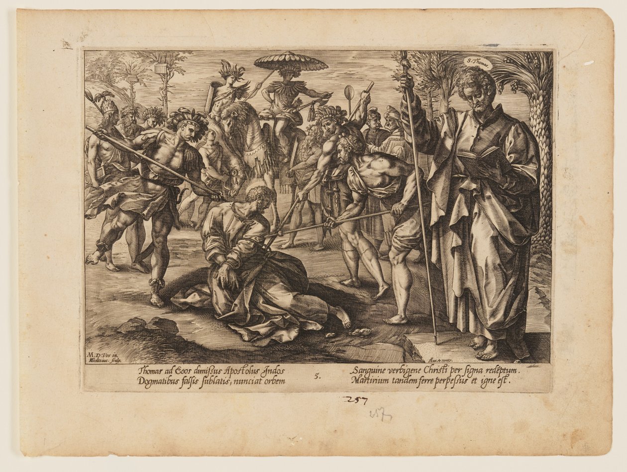 Thomas martyrdöd, från Kristi och apostlarnas martyrdöd av Hendrick Goltzius