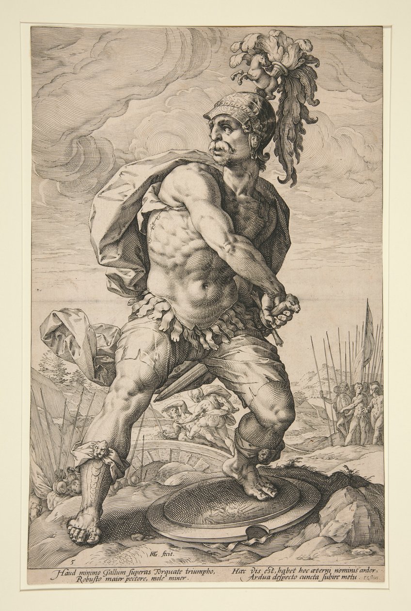 De romerska hjältarna: Titus Manlius Torquatus av Hendrick Goltzius
