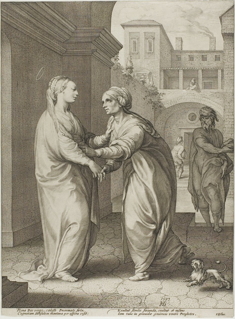 The Visitation, plansch två från The Birth and Early Life of Christ av Hendrick Goltzius