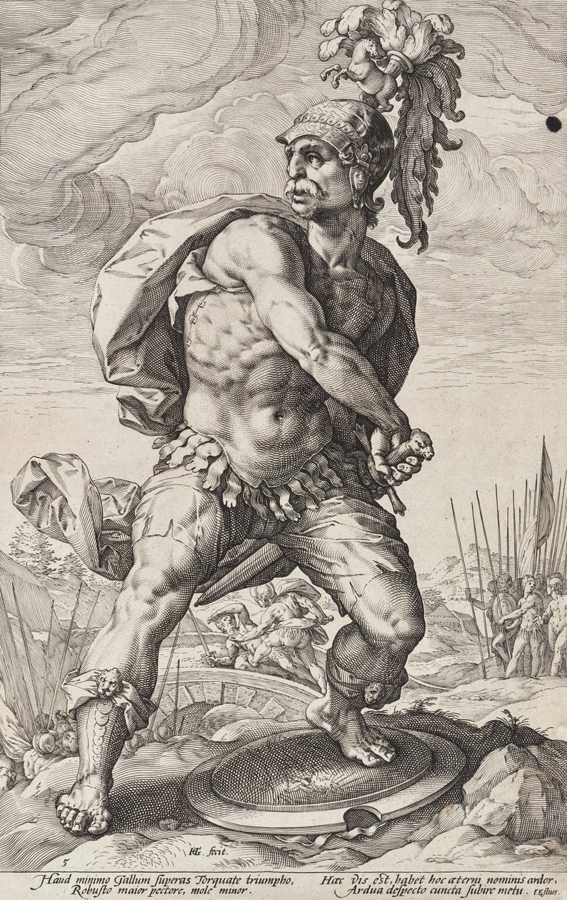 Titus Manlius Torquatus (Romerska hjältar, blad 5) av Hendrick Goltzius
