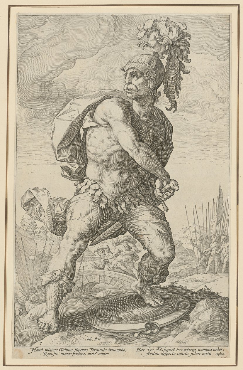 Titus Manlius Torquatus, blad 5 i serien ”Romerska hjältar” av Hendrick Goltzius