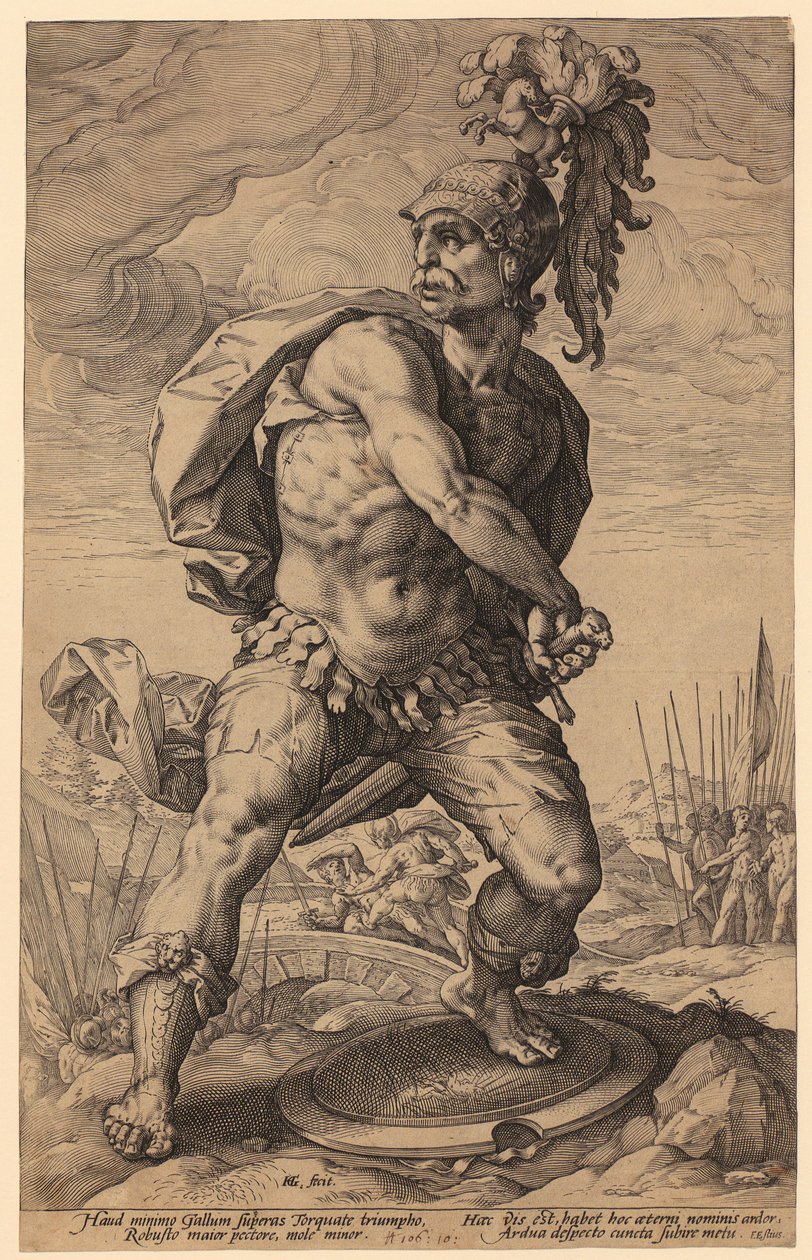 Titus Manlius Torquatus, blad 5 i serien ”Romerska hjältar” av Hendrick Goltzius