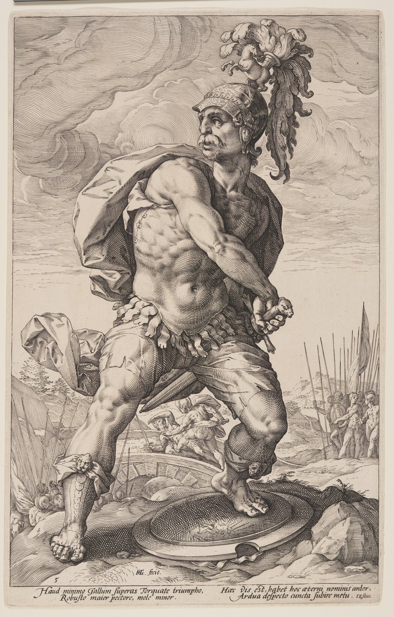 Titus Manlius Torquatus, från De romerska hjältarna av Hendrick Goltzius