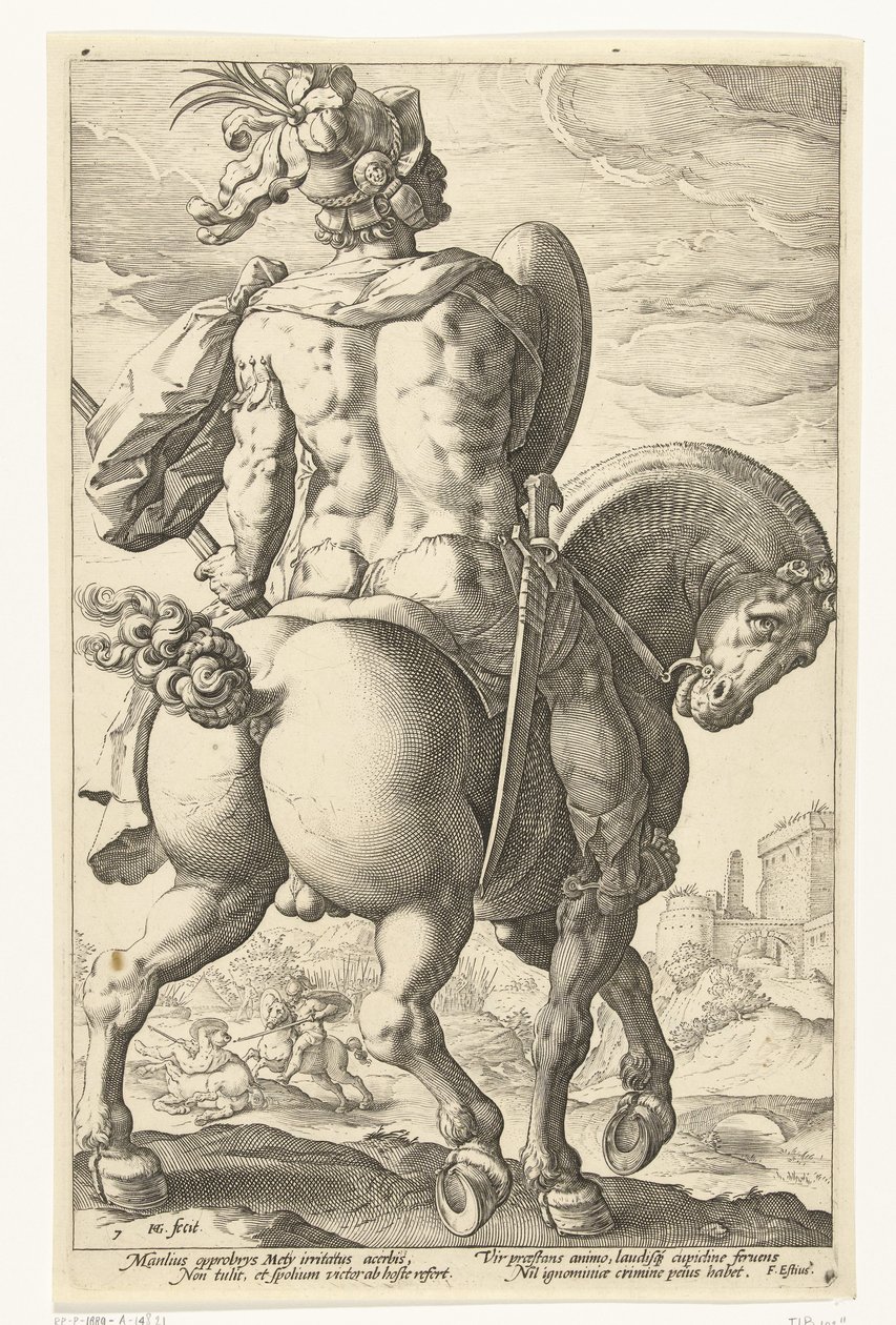 Titus Manlius till häst The Roman Heroes (serietitel) av Hendrick Goltzius